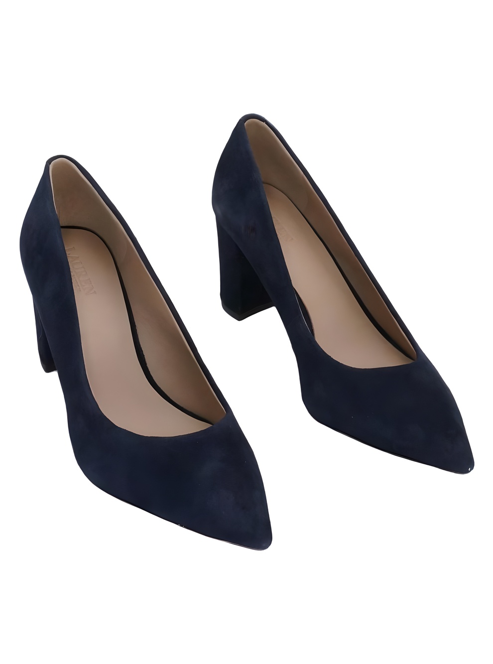 Lauren Ralph Lauren Lanette Navy Suede Pointed Toe Block Heel Pumps Size 7.5M